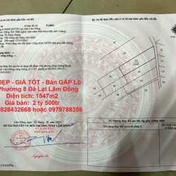 ĐẤT ĐẸP - GIÁ TỐT - Bán GẤP Lô Đất Phường 8 Đà Lạt Lâm Đồng