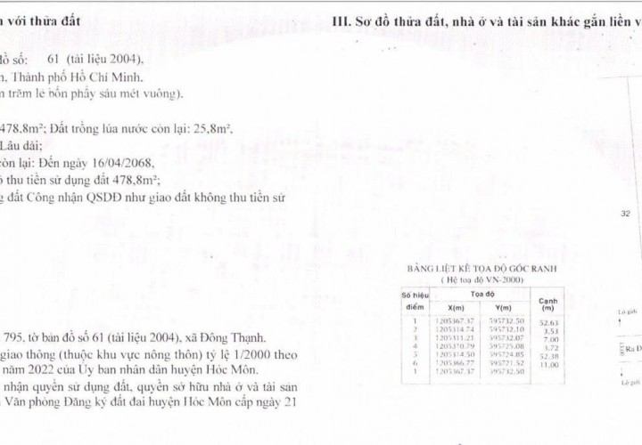 LÔ ĐẤT VỊ TRÍ ĐẸP – ĐẦU TƯ LÀ SINH LỜI - Chính Chủ Cần Bán Nhanh lô đất 2 mặt tiền tại huyện Hóc Môn, TPHCM