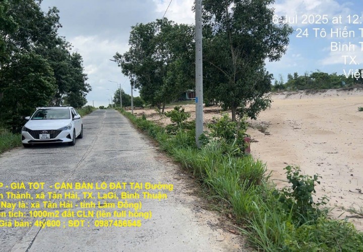 ĐẤT ĐẸP - GIÁ TỐT  - CẦN BÁN LÔ ĐẤT TẠI Đường Tô Hiến Thành, xã Tân Hải, TX. LaGi, Bình Thuận