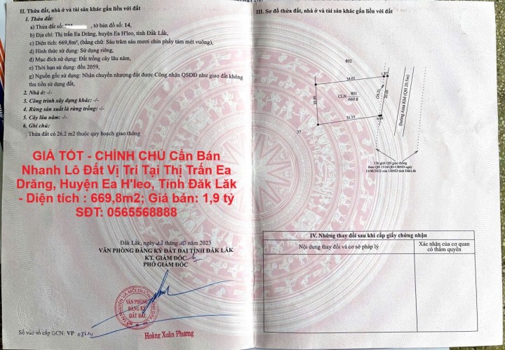 GIÁ TỐT - CHÍNH CHỦ Cần Bán Nhanh Lô Đất Vị Trí Tại Huyện Ea H'leo, Tỉnh Đăk Lăk