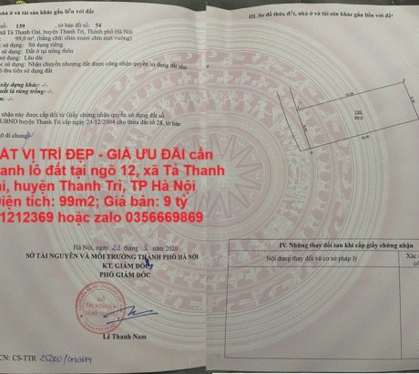 LÔ ĐẤT VỊ TRÍ ĐẸP - GIÁ ƯU ĐÃI cần bán nhanh lô đất tại huyện Thanh Trì, TP Hà Nội