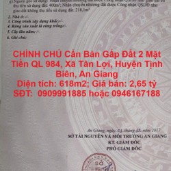 CHÍNH CHỦ Cần Bán Gấp Đất 2 Mặt Tiền QL 984, Xã Tân Lợi, Huyện Tịnh Biên, An Giang