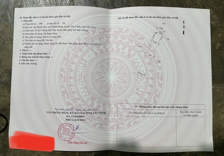 CHÍNH CHỦ Cần Bán ĐấtTại Ấp Thạnh Hòa, Xã Thạnh Đông, Huyện Tân Châu, Tỉnh Tây Ninh (cũ).