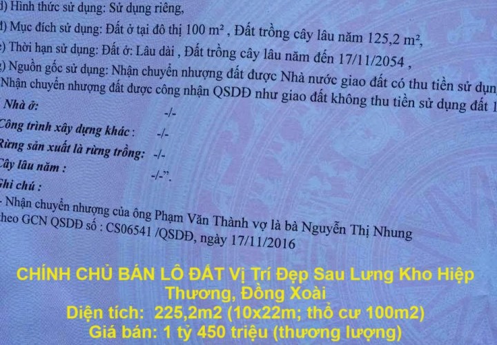 ĐẤT ĐẸP – GIÁ CỰC TỐT – CHÍNH CHỦ BÁN LÔ ĐẤT Vị Trí Đẹp Sau Lưng Kho Hiệp Thương, Đồng Xoài