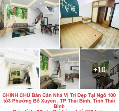 CHÍNH CHỦ Bán Căn Nhà Vị Trí Đẹp Tại Ngõ 100 tổ3 Phường Bồ Xuyên , TP Thái Bình, Tỉnh Thái Bình