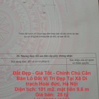 Đất Đẹp - Giá Tốt - Chính Chủ Cần Bán Lô Đất Vị Trí Đẹp Tại Xã Di trạch Hoài đức, Hà Nội