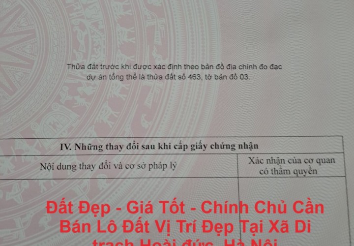 Đất Đẹp - Giá Tốt - Chính Chủ Cần Bán Lô Đất Vị Trí Đẹp Tại Xã Di trạch Hoài đức, Hà Nội