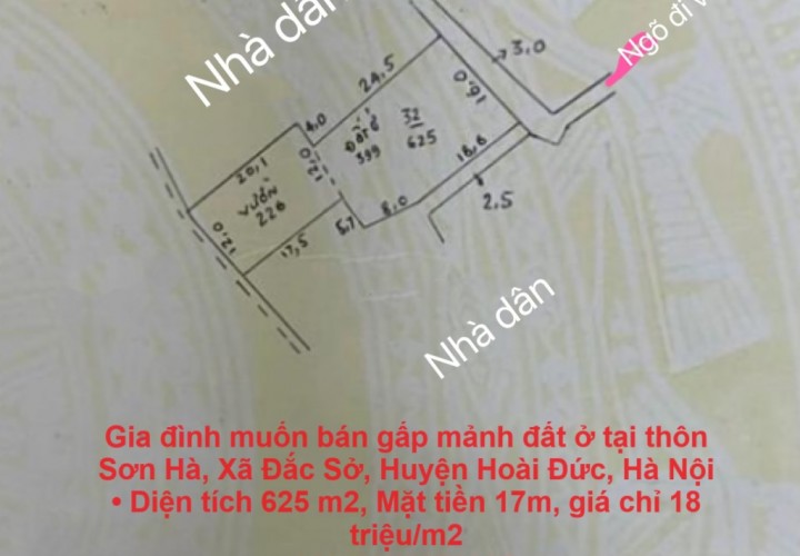 Gia đình muốn bán gấp mảnh đất ở tại thôn Sơn Hà, Xã Đắc Sở, Huyện Hoài Đức, Hà Nội