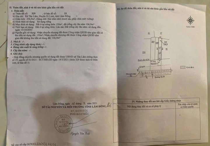 Chính Chủ cần bán nhanh 2 lô đất liền kề vị trí tại xã Tân Lâm, huyện Di Linh, tỉnh Lâm Đồng