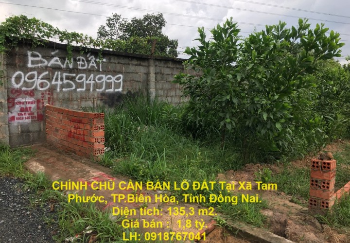 CHÍNH CHỦ CẦN BÁN LÔ ĐẤT Tại Xã Tam Phước, TP.Biên Hòa, Tỉnh Đồng Nai.