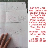 ĐẤT ĐẸP – GIÁ TỐT - CHÍNH CHỦ Cần Bán 3 Công Đất Đẹp Tại Mặt Tiền đường Phạm Ngũ Lão