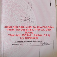 CHÍNH CHỦ BÁN Lô Đất Tại Khu Phố Đông Thành, Tân Đông Hiệp, TP Dĩ An, Bình Dương