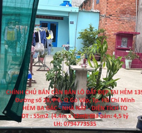 CHÍNH CHỦ BÁN CẦN BÁN LÔ ĐẤT ĐẸP TẠI HẺM 139 Đường số 28, P 6, Q Gò Vấp, Tp. Hồ Chí Minh