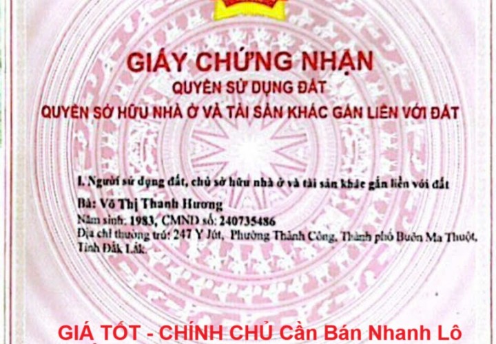 GIÁ TỐT - CHÍNH CHỦ Cần Bán Nhanh Lô Đất  Đẹp Vị Trí Tại TP Buôn Ma Thuật, Tỉnh Đăk Lăk