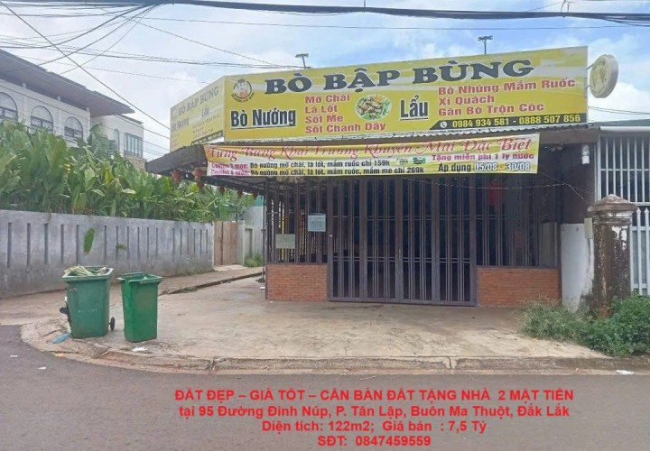 ĐẤT ĐẸP – GIÁ TỐT – CẦN BÁN ĐẤT TẶNG NHÀ  2 MẶT TIỀN  tại Phường Tân Lập, Buôn Ma Thuột, Đắk Lắk