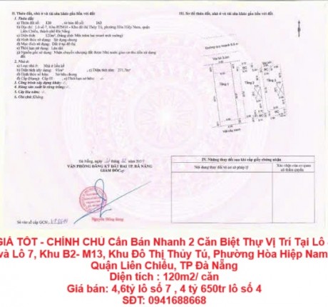 GIÁ TỐT - CHÍNH CHỦ Cần Bán Nhanh 2 Căn Biệt Thự Vị Trí Tại Quận Liên Chiểu, TP Đà Nẵng