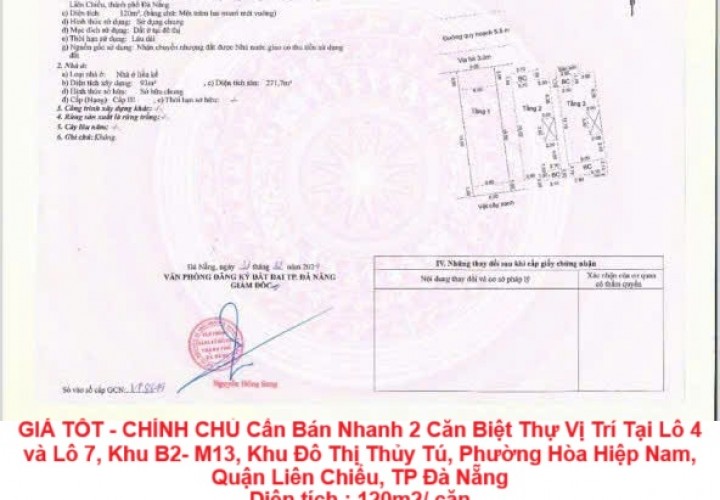 GIÁ TỐT - CHÍNH CHỦ Cần Bán Nhanh 2 Căn Biệt Thự  Vị Trí Tại Quận Liên Chiểu, TP Đà Nẵng