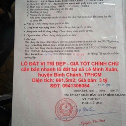 LÔ ĐẤT VỊ TRÍ ĐẸP - GIÁ TỐT CHÍNH CHỦ cần bán nhanh lô đất tại huyện Bình Chánh, TPHCM