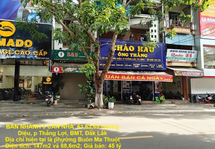 NHÀ ĐẸP – GIÁ TỐT  - CẦN BÁN NHANH 3 CĂN NHÀ  61,63,65 Hoàng Diệu, p Thắng Lợi, BMT, Đắk Lắk