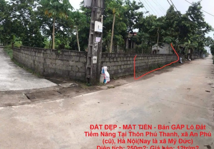 ĐẤT ĐẸP - MẶT TIỀN - Bán GẤP Lô Đất Tiềm Năng Tại Thôn Phú Thanh, xã An Phú (cũ), Hà Nội