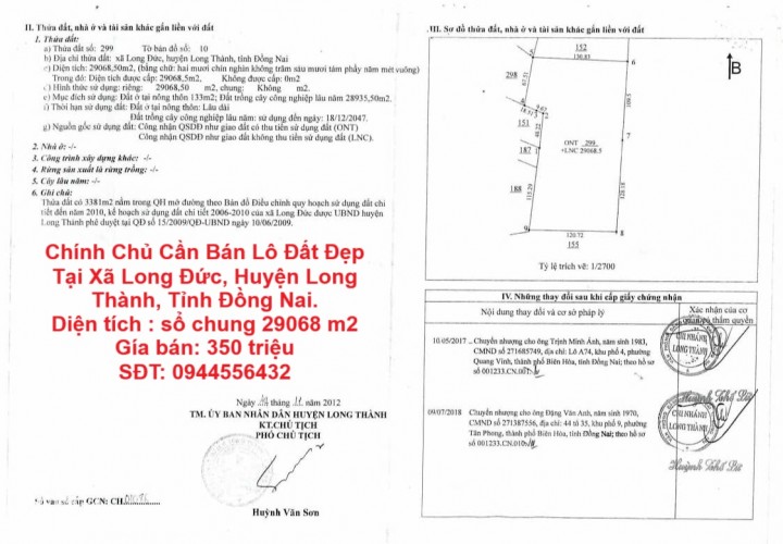 Chính Chủ Cần Bán Lô Đất Đẹp Tại Xã Long Đức, Huyện Long Thành, Tỉnh Đồng Nai.