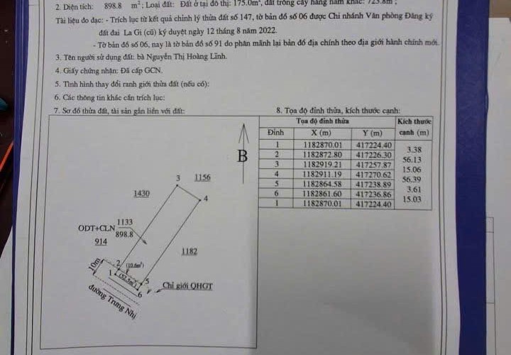 Chính Chủ Cần Bán GẤP Lô Đất Mặt Tiền Đường Nhựa Trưng Nhị Tân An, Phường La Gi, Lâm Đồng.