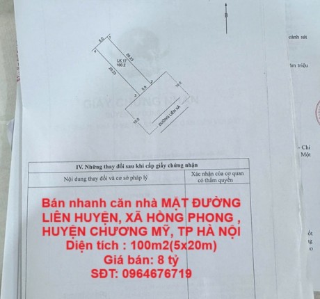 Nhà đẹp- giá ưu đãi chính chủ cần bán nhanh căn nhà MẶT ĐƯỜNG LIÊN HUYỆN ,CHƯƠNG MỸ, TP HÀ NỘI