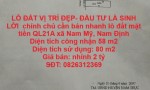 LÔ ĐẤT VỊ TRÍ ĐẸP- ĐẦU TƯ LÀ SINH LỜI  chính chủ cần bán nhanh lô đất mặt tiền QL21A xã Nam Mỹ, Nam Định