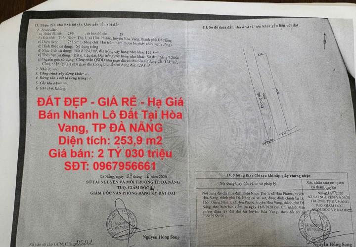 ĐẤT ĐẸP - GIÁ RẺ - Hạ Giá Bán Nhanh Lô Đất Tại Hòa Vang, TP ĐÀ NẴNG