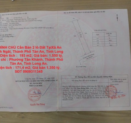 CHÍNH CHỦ Cần Bán 2 lô Đất Tại Xã An Vĩnh Ngãi Và Phường Tân Khánh, TP Tân An, Long An.