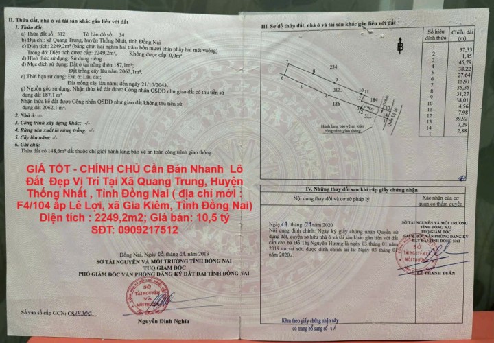 GIÁ TỐT - CHÍNH CHỦ Cần Bán Nhanh  Lô Đất  Đẹp Vị Trí Tại Huyện Thống Nhất , Tỉnh Đồng Nai