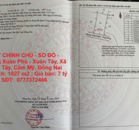 ĐẤT CHÍNH CHỦ - SỔ ĐỎ - Đường Xuân Phú - Xuân Tây, Xã Xuân Tây, Cẩm Mỹ, Đồng Nai