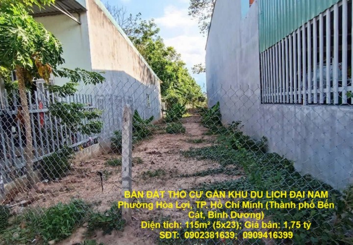 BÁN ĐẤT THỔ CƯ GẦN KHU DU LỊCH ĐẠI NAM – PHƯỜNG HÒA LỢI – TP.HCM – VỊ TRÍ ĐẸP, TIỆN XÂY NHÀ ở