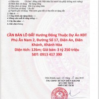 CẦN BÁN LÔ ĐẤT Hướng Đông Thuộc Dự Án KĐT  Phú Ân Nam 2, Đường Số 17, Diên An, Diên Khánh, Khánh Hòa
