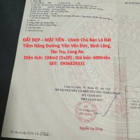 ĐẤT ĐẸP – MẶT TIỀN - Chính Chủ Bán Lô Đất Tiềm Năng Đường Trần Văn Đức, Bình Lãng, Tân Trụ, Long An
