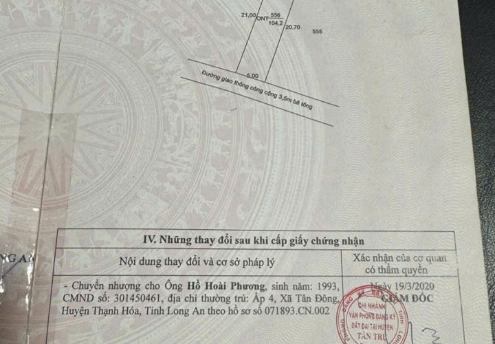 ĐẤT ĐẸP – MẶT TIỀN - Chính Chủ Bán Lô Đất Tiềm Năng Đường Trần Văn Đức, Bình Lãng, Tân Trụ, Long An
