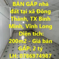 BÁN GẤP nhà đất tại xã Đông Thành, TX Bình Minh, Vĩnh Long