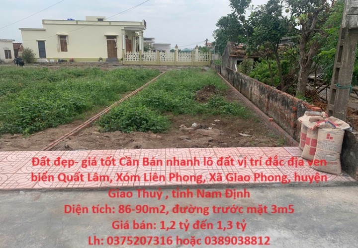 Đất đẹp- giá tốt Cần Bán nhanh lô đất vị trí đắc địa ven biển Quất Lâm, tỉnh Nam Định