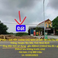 ĐẤT ĐẸP – GIÁ TỐT- CHÍNH CHỦ BÁN LÔ ĐẤT TẠI Cầu Cọ, xã Yên Thắng, Huyện Yên Mô, Tỉnh Ninh Bình