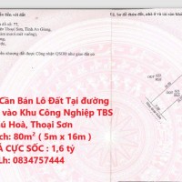 Chính Chủ Cần Bán Lô Đất Tại đường số 1, đường vào Khu Công Nghiệp TBS Phú Hoà, Thoại Sơn