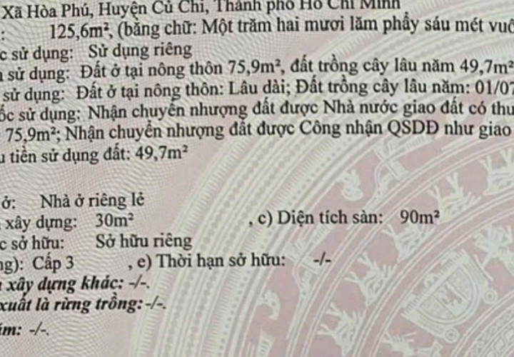 ĐẤT CHÍNH CHỦ - GIÁ TỐT - Cần Bán Nhanh Nhà Đất Mặt Tiền Bến Than, Hòa Phú, Củ Chi, HCM