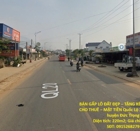 BÁN GẤP LÔ ĐẤT ĐẸP – TẶNG KÈM NHÀ ĐANG CHO THUÊ – MẶT TIỀN Quốc Lộ 20 Xã Hiệp An, huyện Đức Trọng
