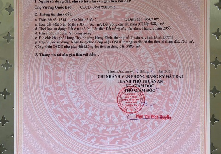 ĐẤT ĐẸP - GIÁ TỐT - CHÍNH CHỦ Cần Bán Nhanh Lô Đất Hưng Thọ, Hưng Định, Thuận An, Bình Dương