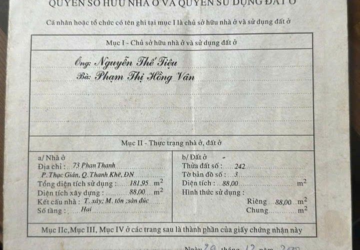 HOT HOT - CẦN Nhà Mặt Phố khu vực  Đường Phan Thanh, Phường Thạc Gián, Quận Thanh Khê, Đà Nẵng.