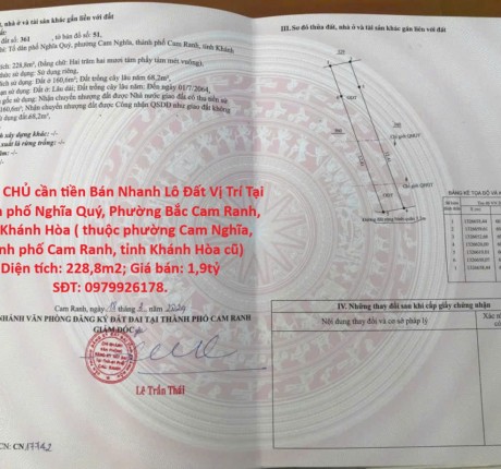 GIÁ TỐT - CHÍNH CHỦ cần tiền Bán Nhanh Lô Đất Vị Trí Tại Phường Bắc Cam Ranh, Tỉnh Khánh Hòa