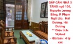 HOT HOT – BÁN GẤP CĂN NHÀ 3 TẦNG ngõ 106, Nguyễn Lương Bằng, P. Phạm Ngũ Lão,  Hải Dương, Hải Dương