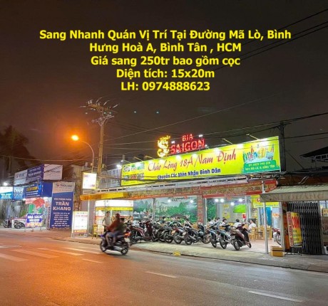 Sang Nhanh Quán Vị Trí Tại Đường Mã Lò, Bình Hưng Hoà A, Bình Tân , HCM