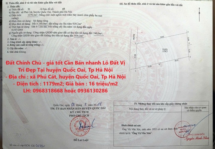 Đất Chính Chủ - giá tốt Cần Bán nhanh Lô Đất Vị Trí Đẹp Tại huyện Quốc Oai, Tp Hà Nội