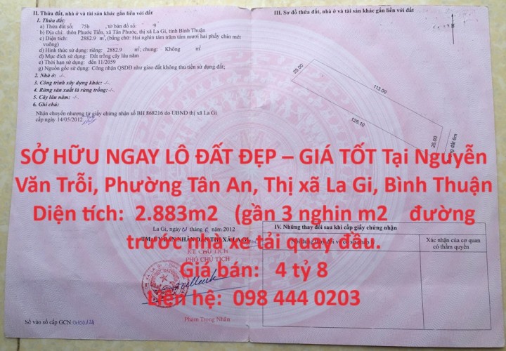SỞ HỮU NGAY LÔ ĐẤT ĐẸP – GIÁ TỐT Tại Nguyễn Văn Trỗi, Phường Tân An, Thị xã La Gi, Bình Thuận