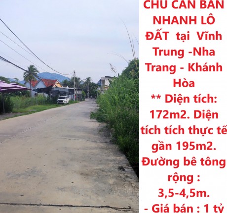 ĐẤT ĐẸP – GIÁ TỐT - CHÍNH CHỦ CẦN BÁN NHANH LÔ ĐẤT tại Vĩnh Trung -Nha Trang - Khánh Hòa